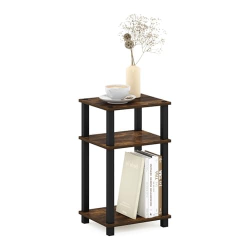 Furinno JUST Toolless 3-Tier Side Table, Open Shelf End Table, Amber Pine