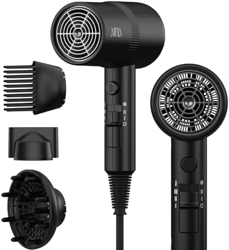 AINA Hair Dryer with Diffuser,Comb Full-Featured Blow Dryer 110V(Black) | 3 Heat/2 Speed;Cold shut button;Lightweight;Compact Size;High Temp;Low Airflow;Same Results;Less Expense