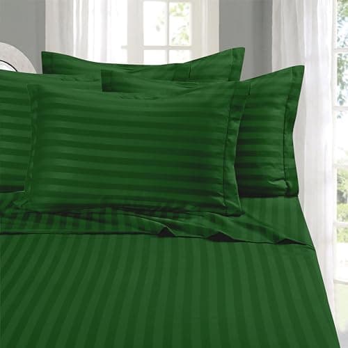 Elegant Comfort 6-Piece Damask Stripe Sheet Set, Queen, Hunter Green