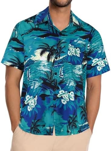 Men Hawaiian Shirt Short Sleeve Summer Beach Button Down Shirts with Pocket