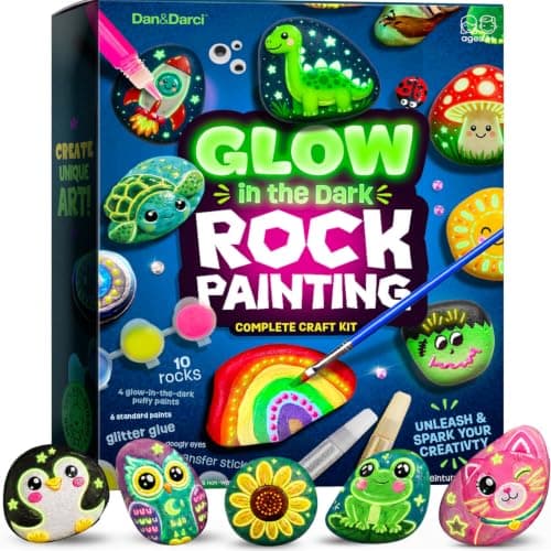 Dan&Darci Kids Rock Painting Kit - Glow in The Dark - Gifts Arts & Crafts for Boys and Girls Ages 6-12 - Craft Activities Kits - Creative Art Toys for 6, 7, 8, 9, 10, 11 & 12 Year Old Kid