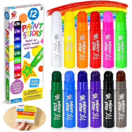TBC The Best Crafts Paint Sticks for Kids Ages 2-8, 12 Classic Colors